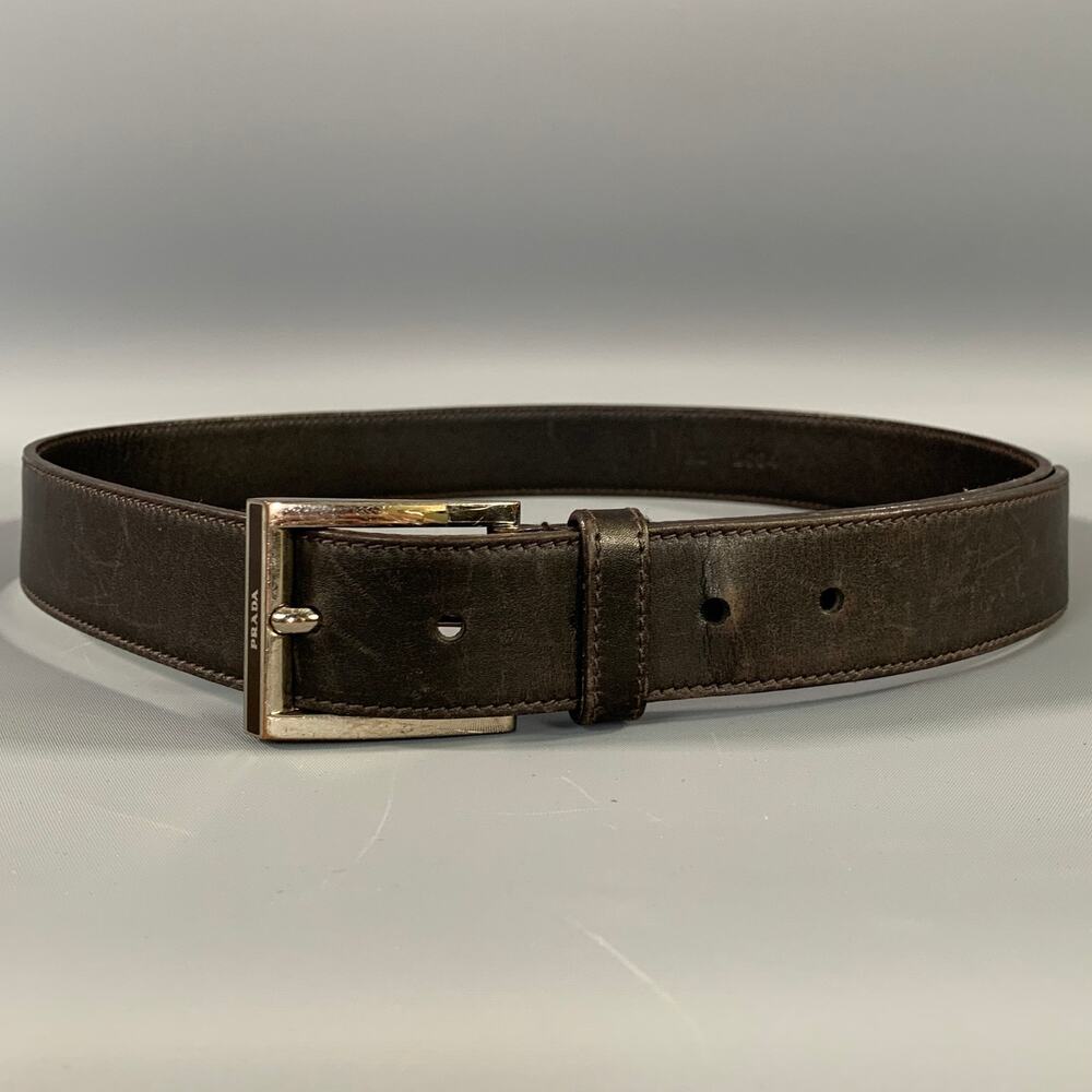 PRADA Size 34 Brown Dark brown Leather Belt